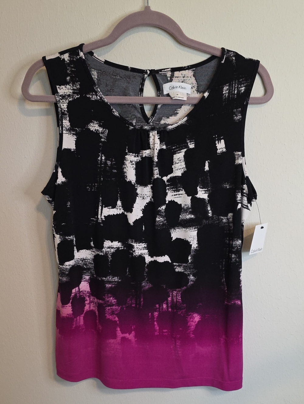 Calvin Klein Black and Magenta Ombre Brushstroke Tank Top